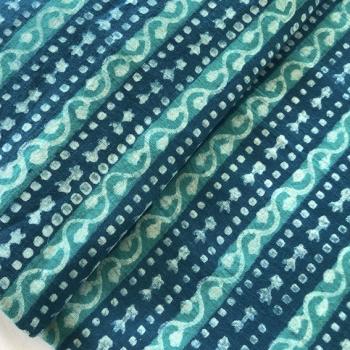 Indigo Hand Block Print aus Indien - TURQUOISE STRIPES SLUB COTTON